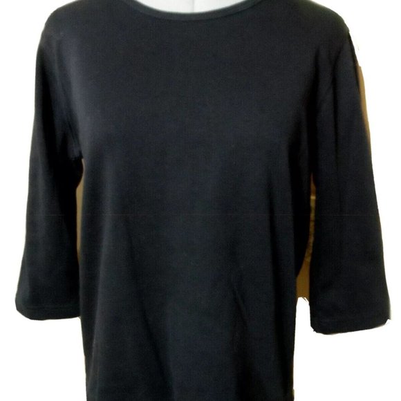 TIA TOO! Combed Cotton Tshirt Top S Black scoop neck 3/4 sleeve Loose fit blouse - Picture 2 of 4